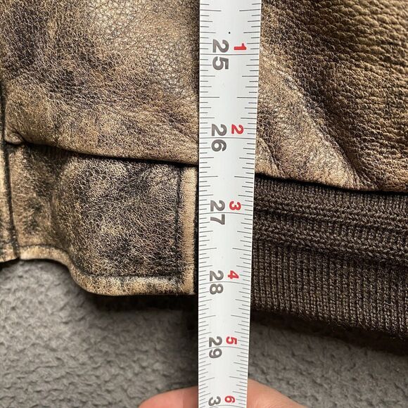 Eddie Bauer Mens 2XL Leather Bomber Jacket Full Zip Brown Distressed Gradient - Picture 8 of 16